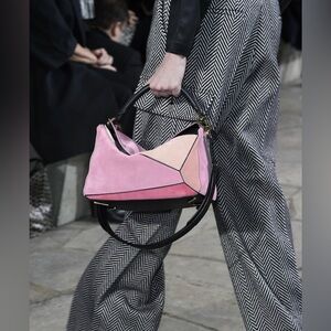 Loewe Pink and Beige Puzzle Shoulder Bag with Black Strap